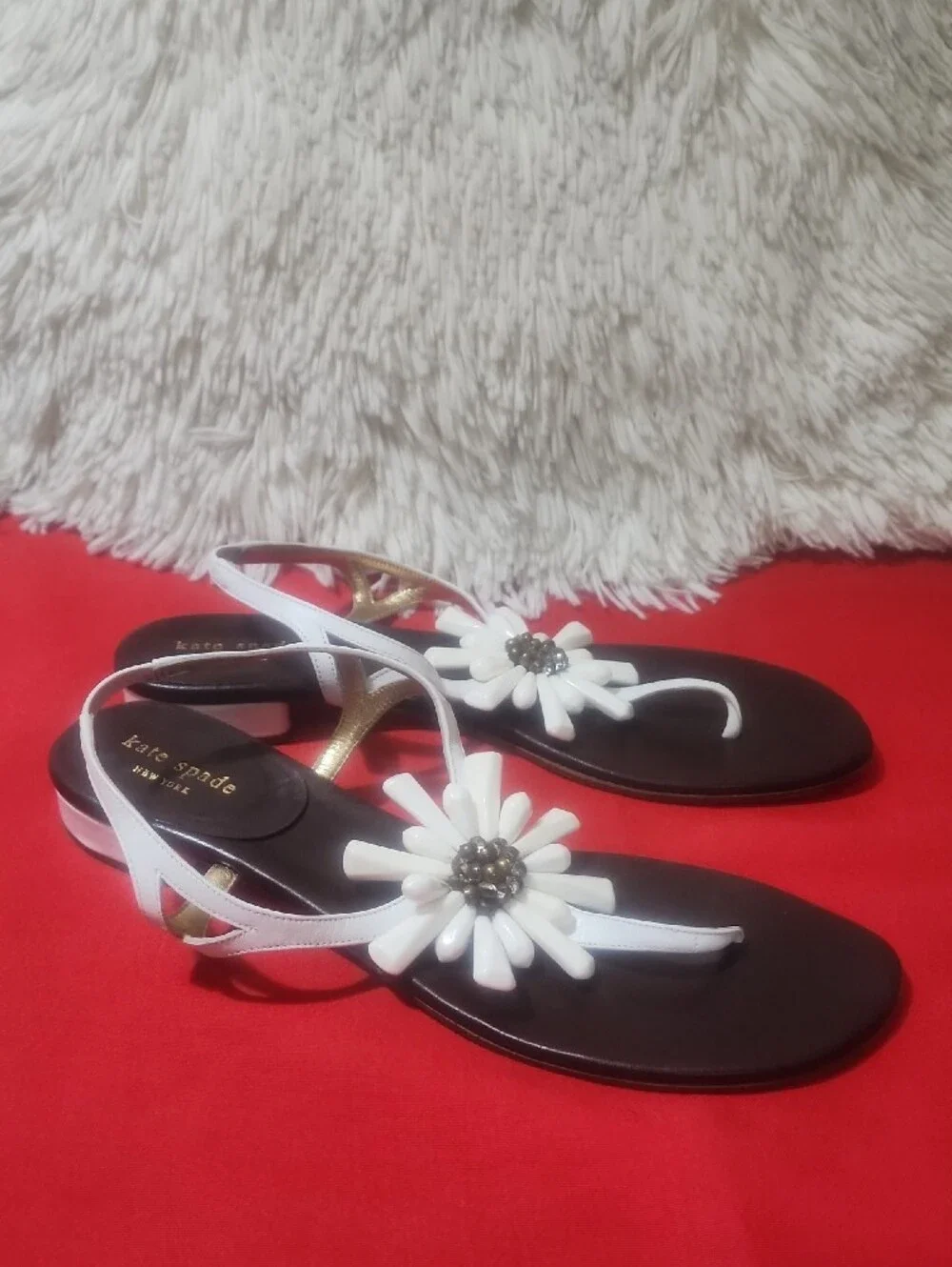 kate spade White Daisy Embellished Thong Sandals